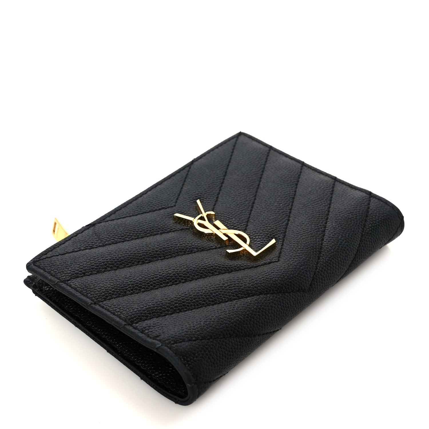 Saint Laurent Grain De Poudre Matelasse Chevron Monogram Zipped Two-Part Wallet Black 4 of 9
