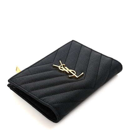 Saint Laurent Grain De Poudre Matelasse Chevron Monogram Zipped Two-Part Wallet Black 4 of 9