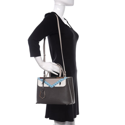 Fendi Vitello Elite Monster Eyes Studded Petite 2Jours Tote Carbone White Multicolor 2 of 10