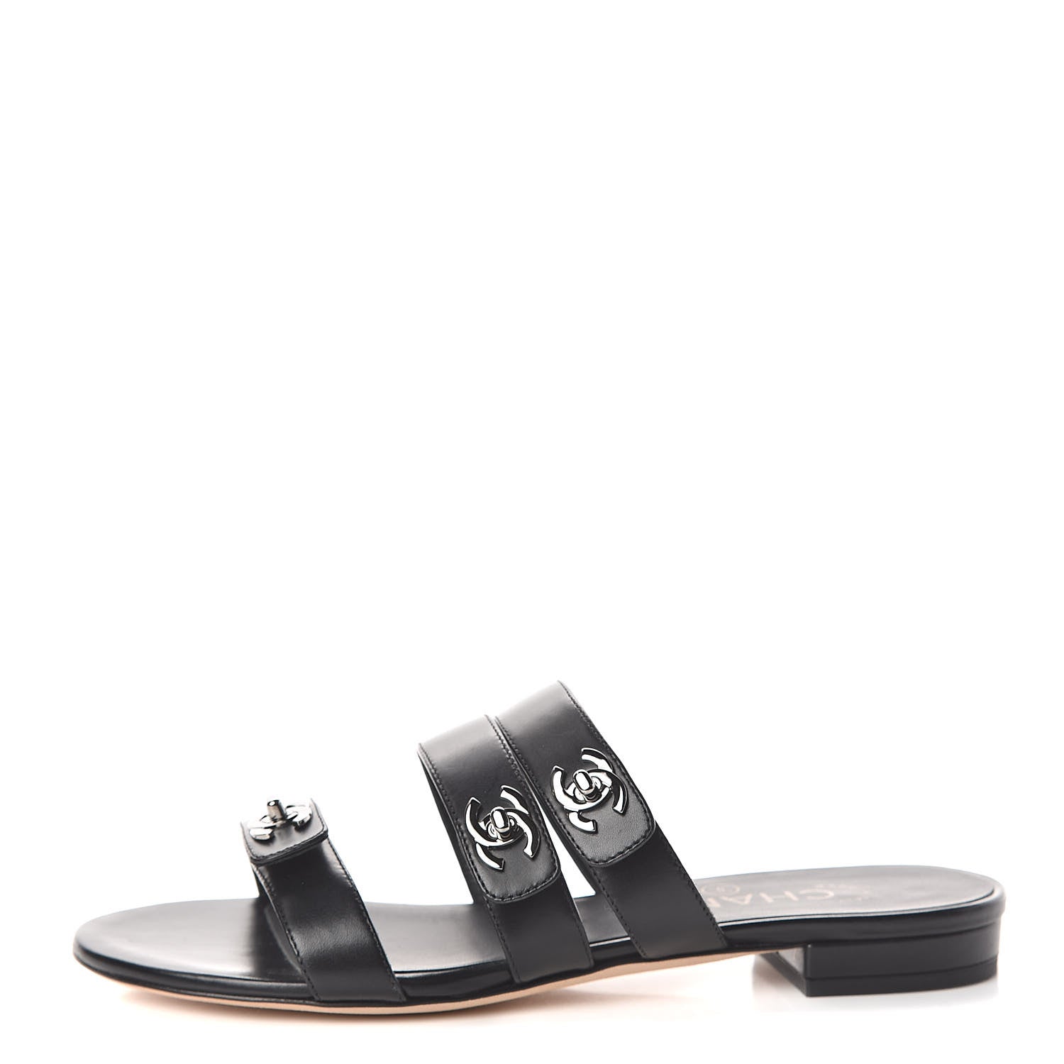 Chanel Calfskin CC Turnlock Mule Sandals 35.5 Black 1 of 7