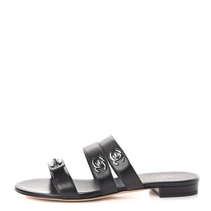 Chanel Calfskin CC Turnlock Mule Sandals 35.5 Black 1 of 7