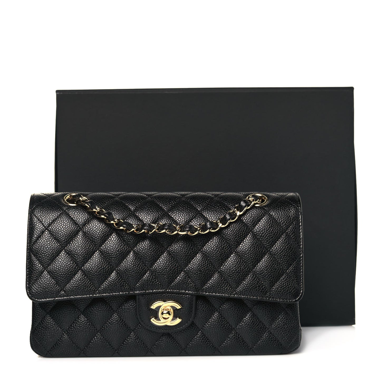 Caviar Quilted Medium Double Flap Black