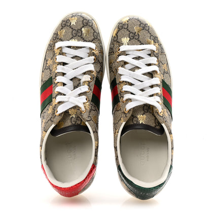 Gucci GG Supreme Monogram Bees Ayers Web Womens Ace Sneakers 37 Beige Oro Green Red 2 of 10