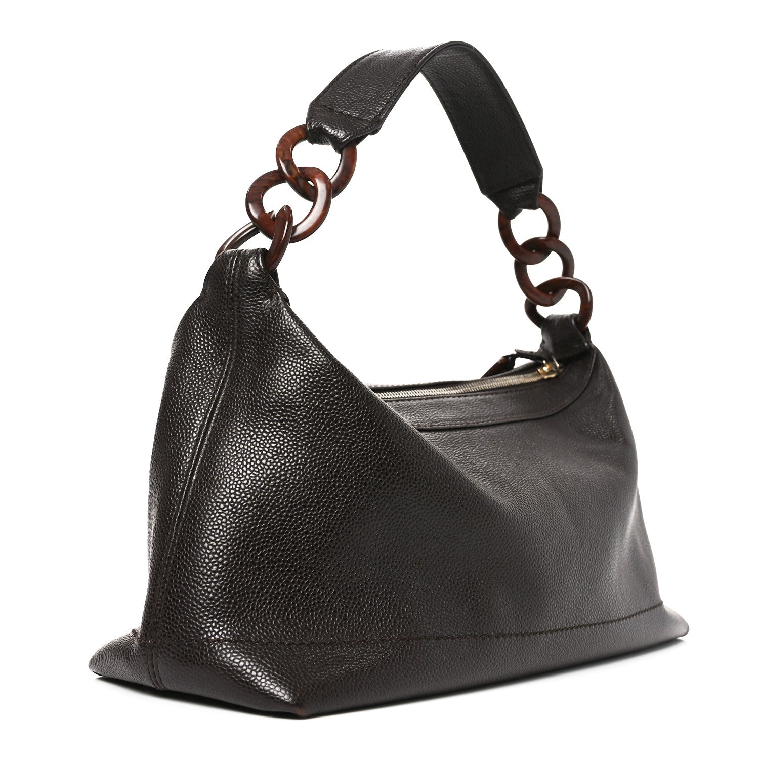 Chanel Caviar CC Wood Chain Hobo Dark Brown 3 of 10