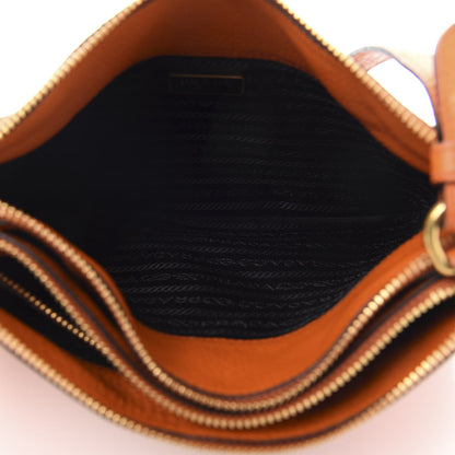 Prada Vitello Daino Double Zip Crossbody Bag Papaya 4 of 10