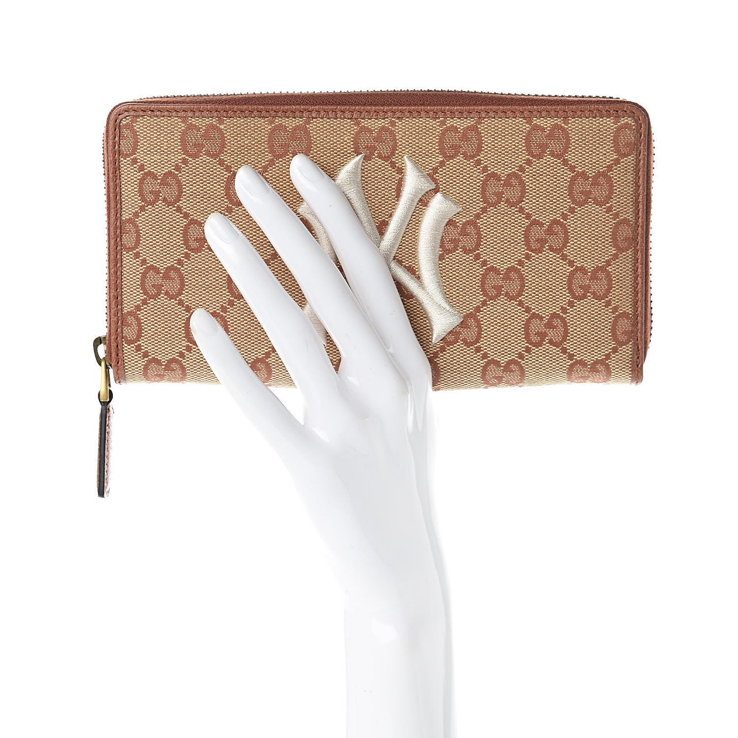 Gucci X MLB GG Monogram NY Yankees Zip Around Wallet Beige Ruggine Ivory 2 of 7