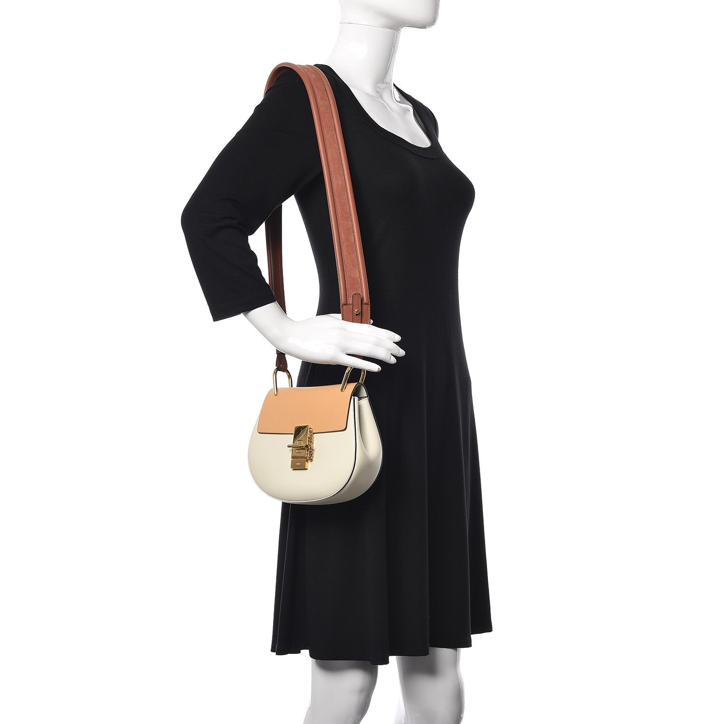 Smooth Calfskin Mini Bi-Color Drew Shoulder Bag Brown White