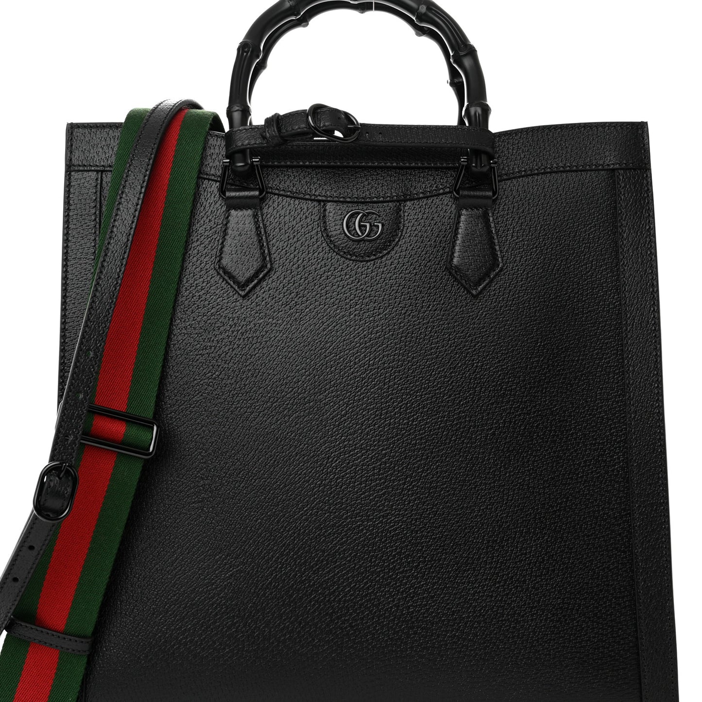 Textured Dollar Calfskin Web Monochrome Large Diana Tote Bag Black