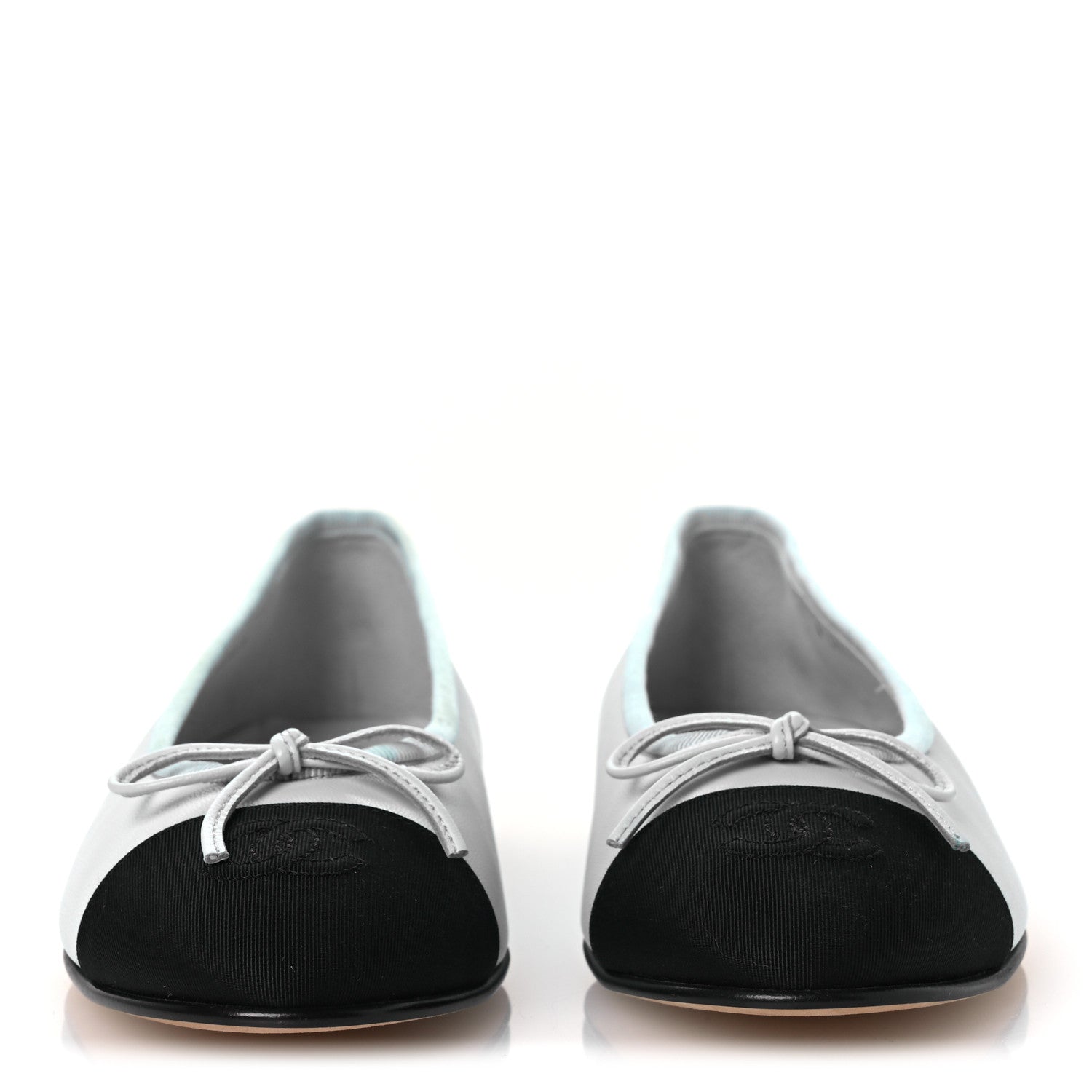 Chanel Lambskin Grosgrain Cap Toe CC Ballerina Flats 37 Light Blue Black 2 of 13