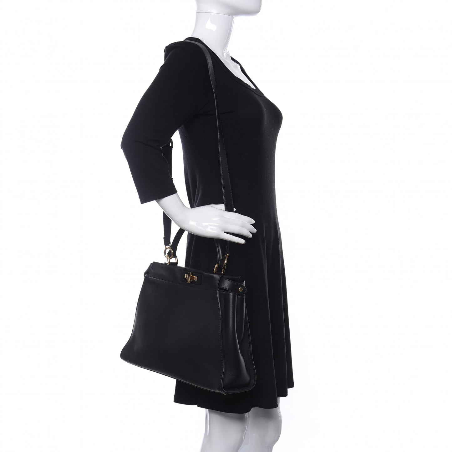 Vitello Seta Shiny Nappa Medium Peekaboo Iconic Satchel Black