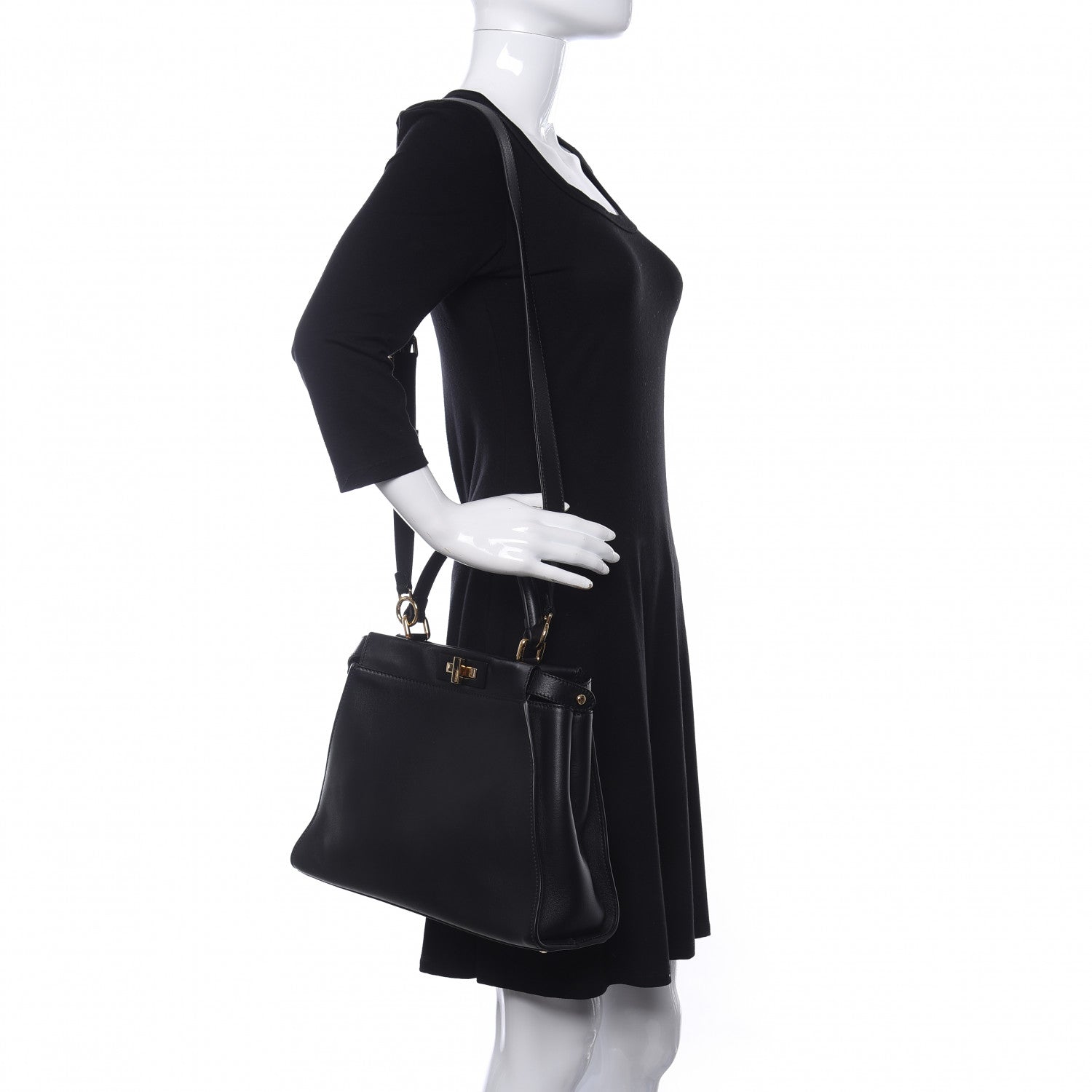 Fendi Vitello Seta Shiny Nappa Medium Peekaboo Iconic Satchel Black 2 of 10