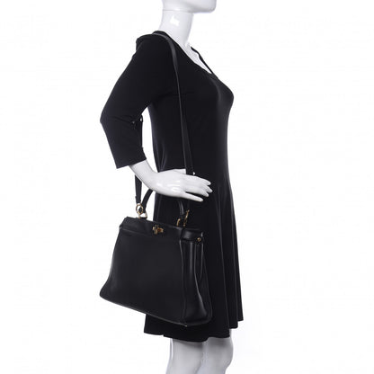 Fendi Vitello Seta Shiny Nappa Medium Peekaboo Iconic Satchel Black 2 of 10