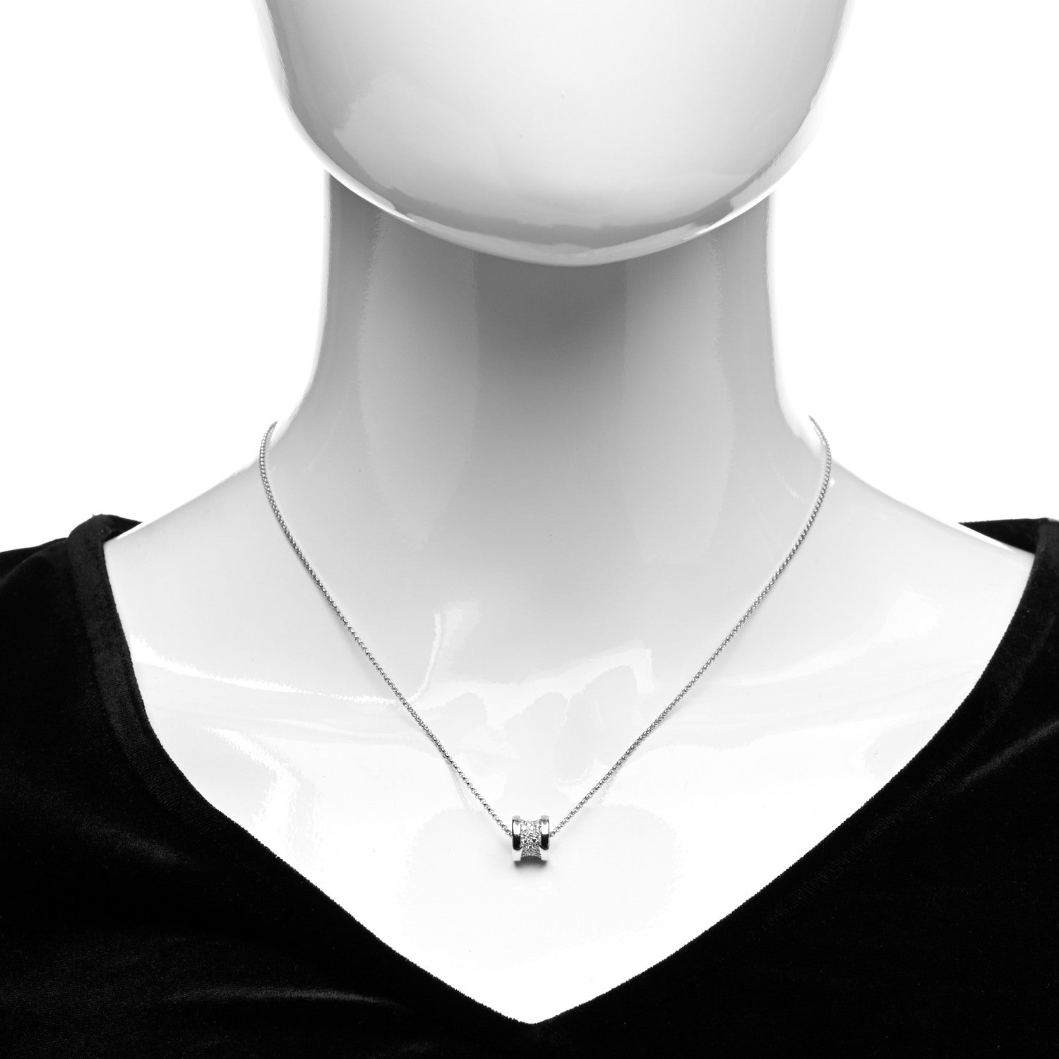 Bulgari 18K White Gold Diamond Small B.Zero1 Pave Pendant Necklace 2 of 4