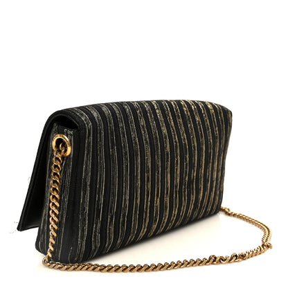 Saint Laurent Striped Fabric Monogram Tassel Kate 99 Baguette Bag Black Gold 3 of 11