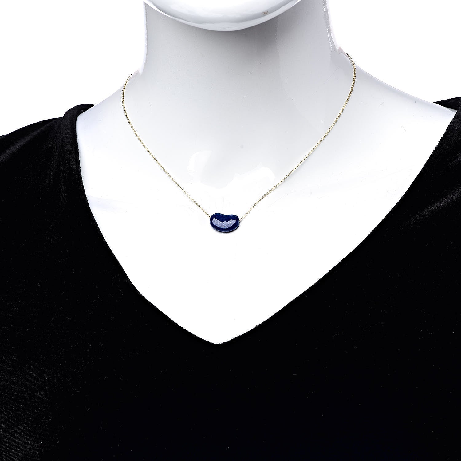 Tiffany 18K Yellow Gold Lapis Lazuli Elsa Peretti Bean Pendant Necklace 2 of 8