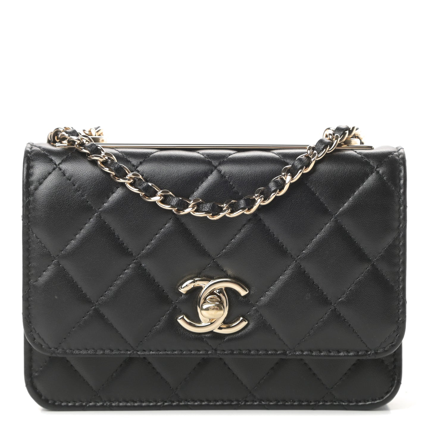 Lambskin Quilted Mini Trendy CC Wallet On Chain WOC Black