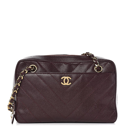 Chanel Caviar Chevron Quilted Camera Case Burgundy 1 of 12