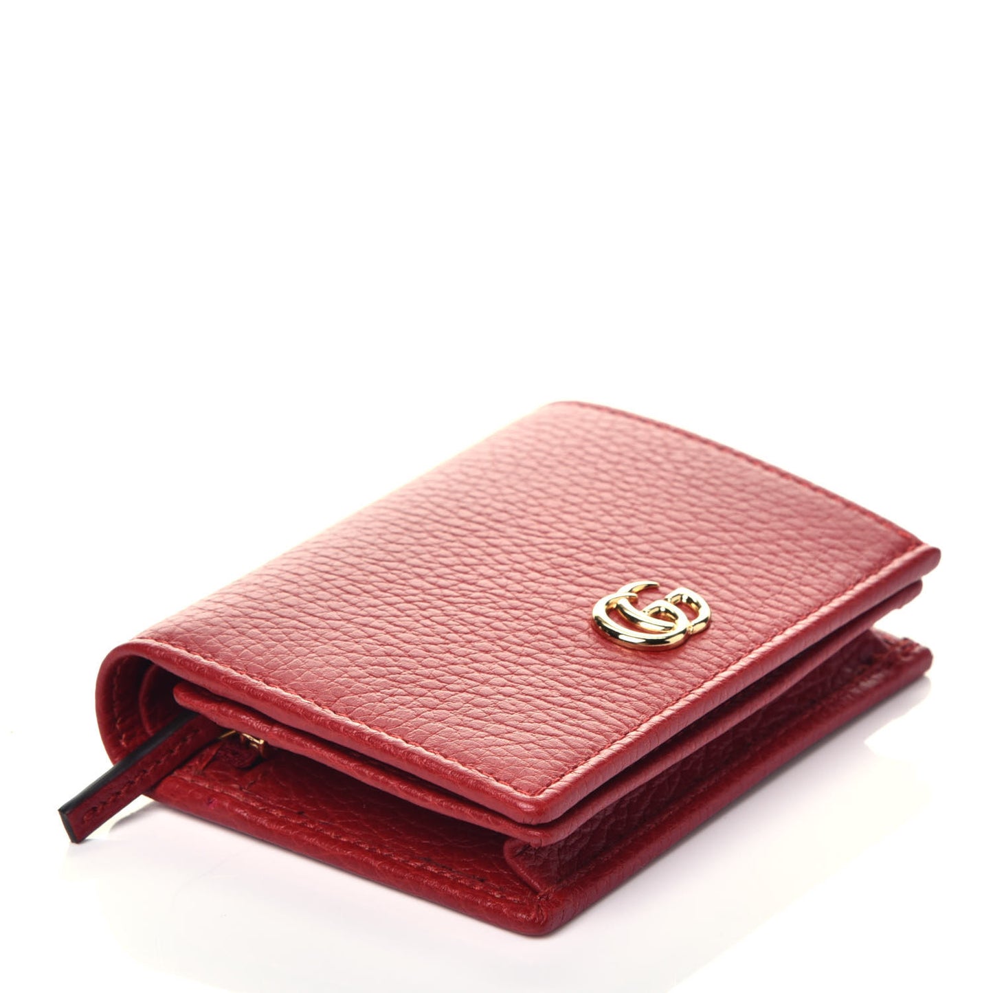 Pebbled Calfskin GG Marmont Card Case Hibiscus Red
