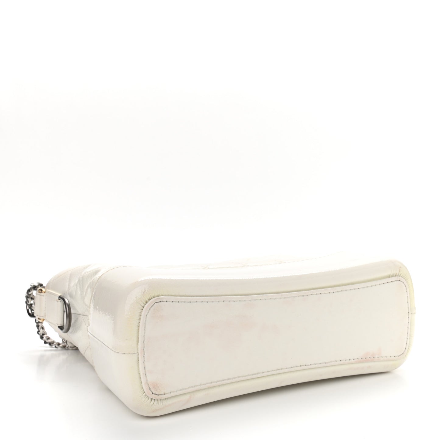 Patent Goatskin Quilted Medium Gabrielle Hobo White