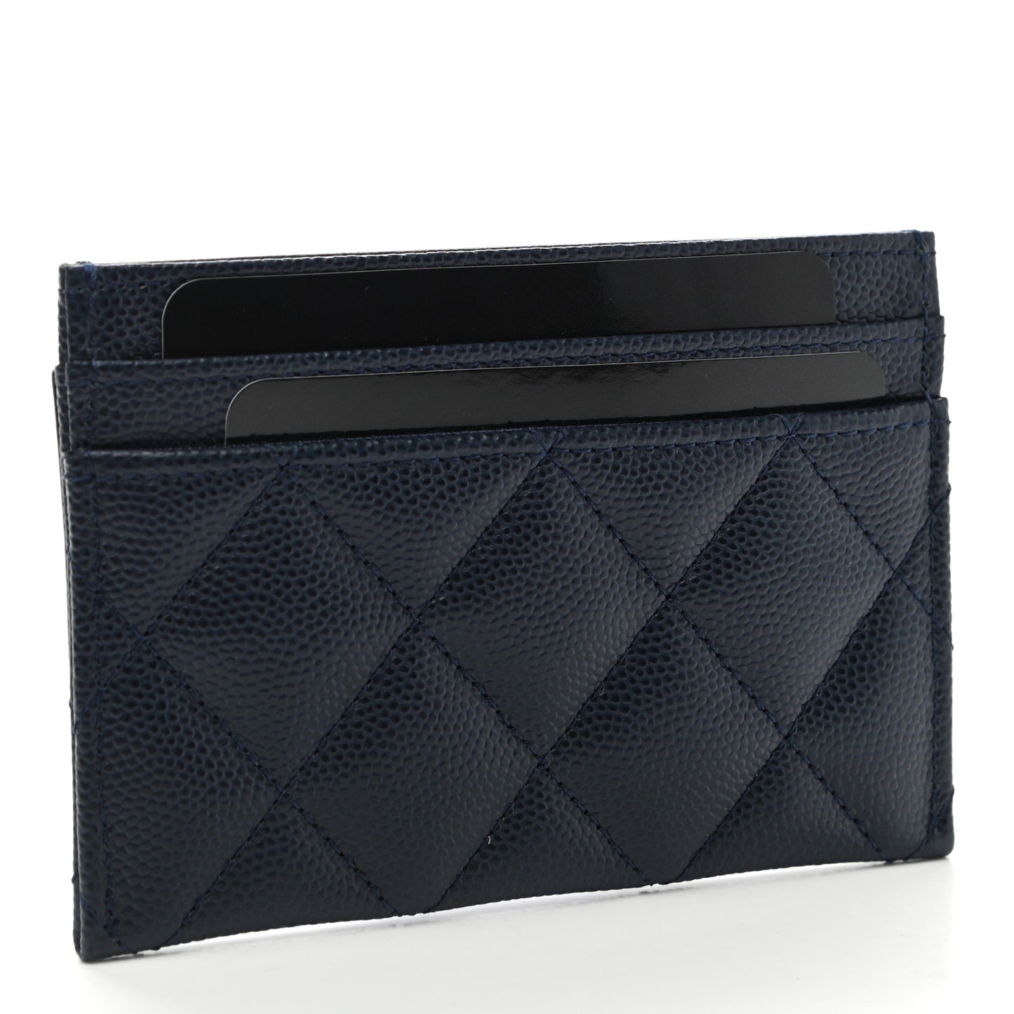 Caviar Quilted Filigree Card Holder Navy Black
