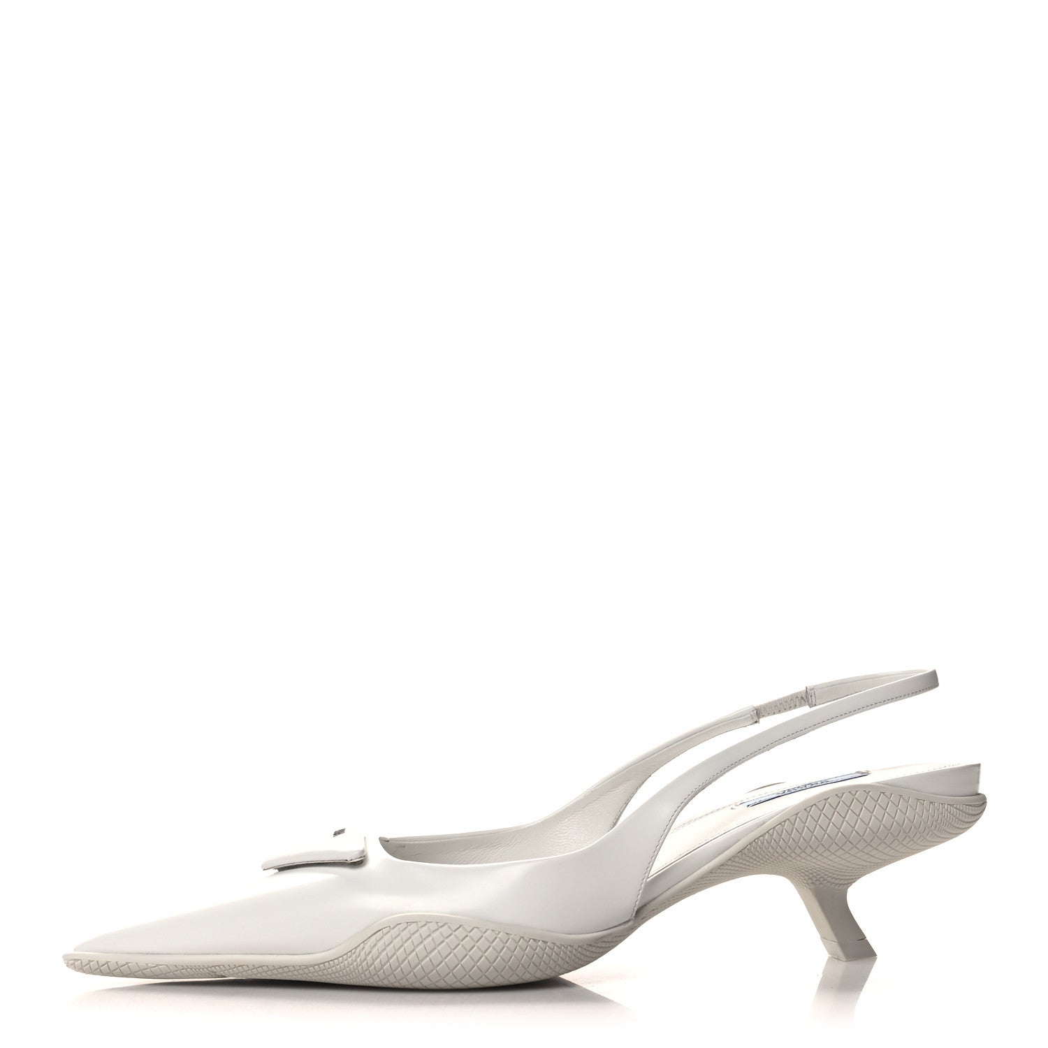 Prada Spazzolato Triangle Logo Pointed Toe 45mm Slingback Pumps 40.5 White 1 of 9