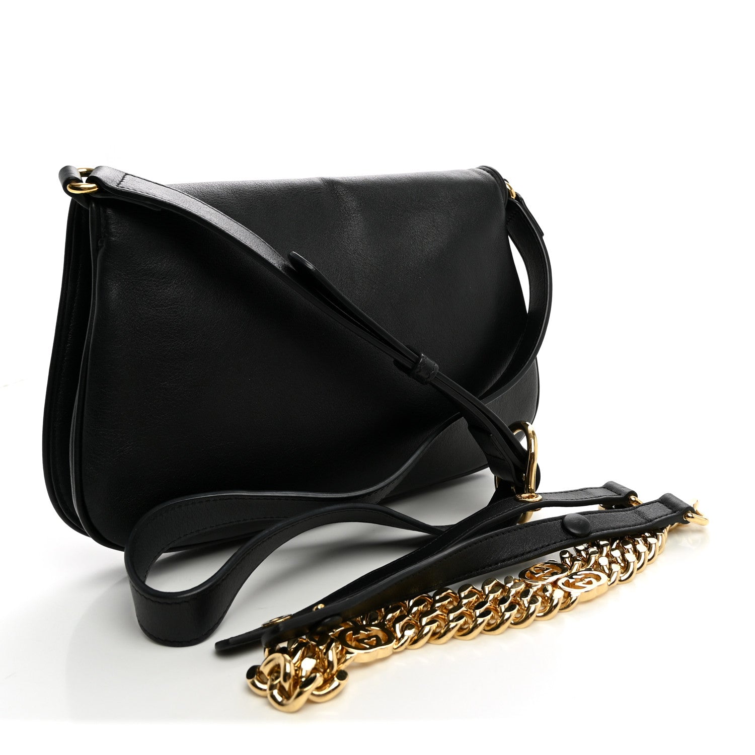 Gucci Roxy Calfskin Blondie Chain Shoulder Flap Bag Black 3 of 9