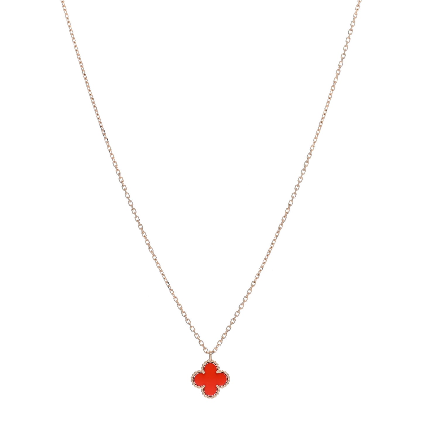 18K Rose Gold Carnelian Sweet Alhambra Pendant Necklace