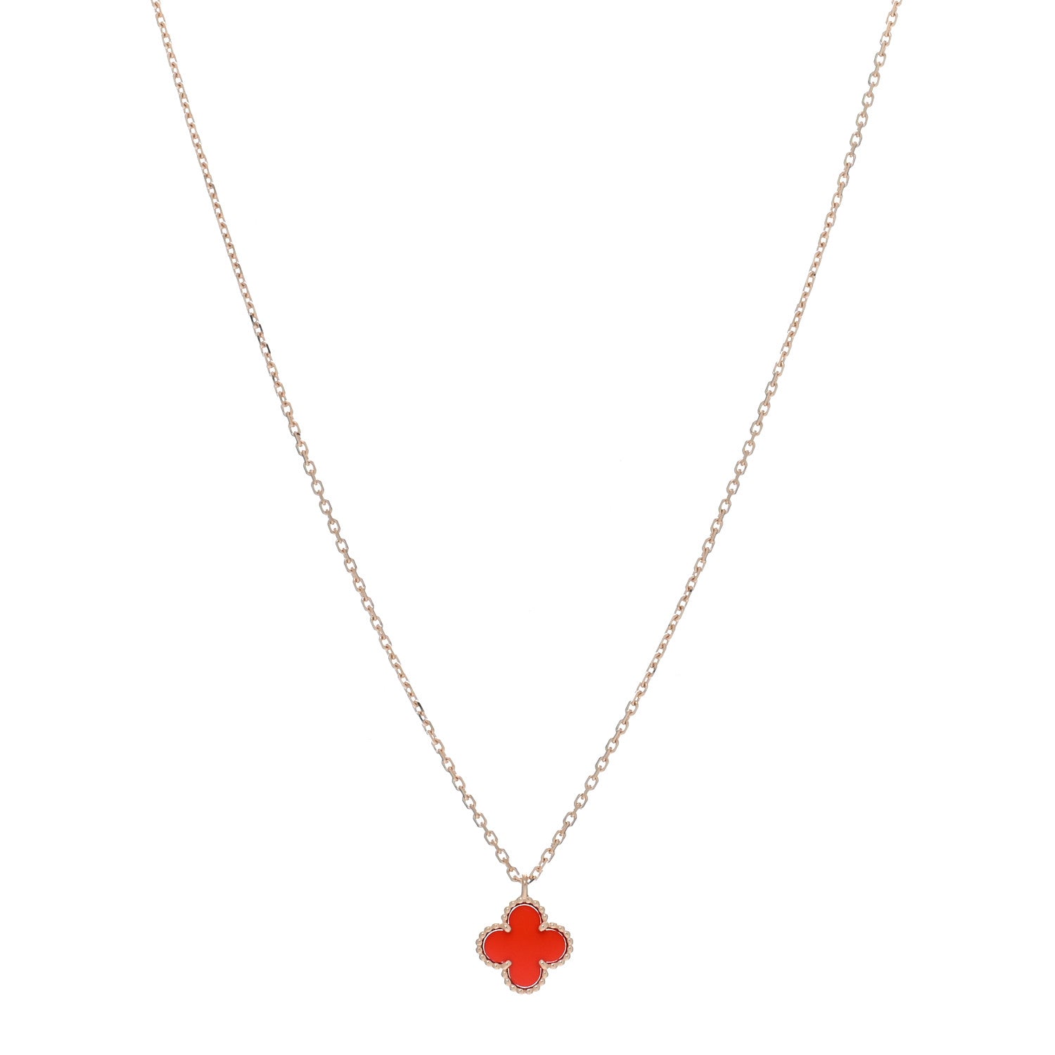 Van Cleef & Arpels 18K Rose Gold Carnelian Sweet Alhambra Pendant Necklace 1 of 5