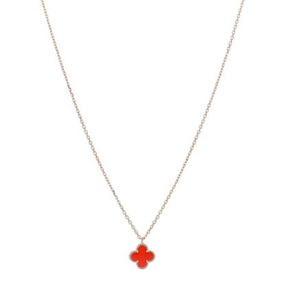 Van Cleef & Arpels 18K Rose Gold Carnelian Sweet Alhambra Pendant Necklace 1 of 5