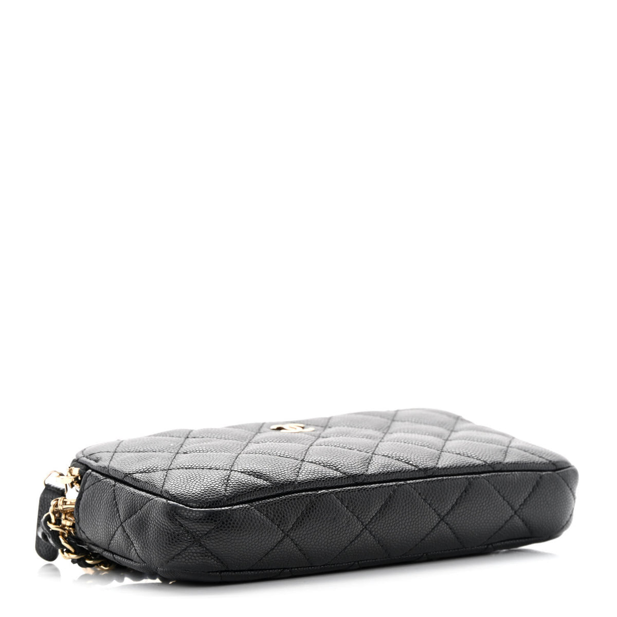 Caviar Quilted Small Clutch With Chain Black