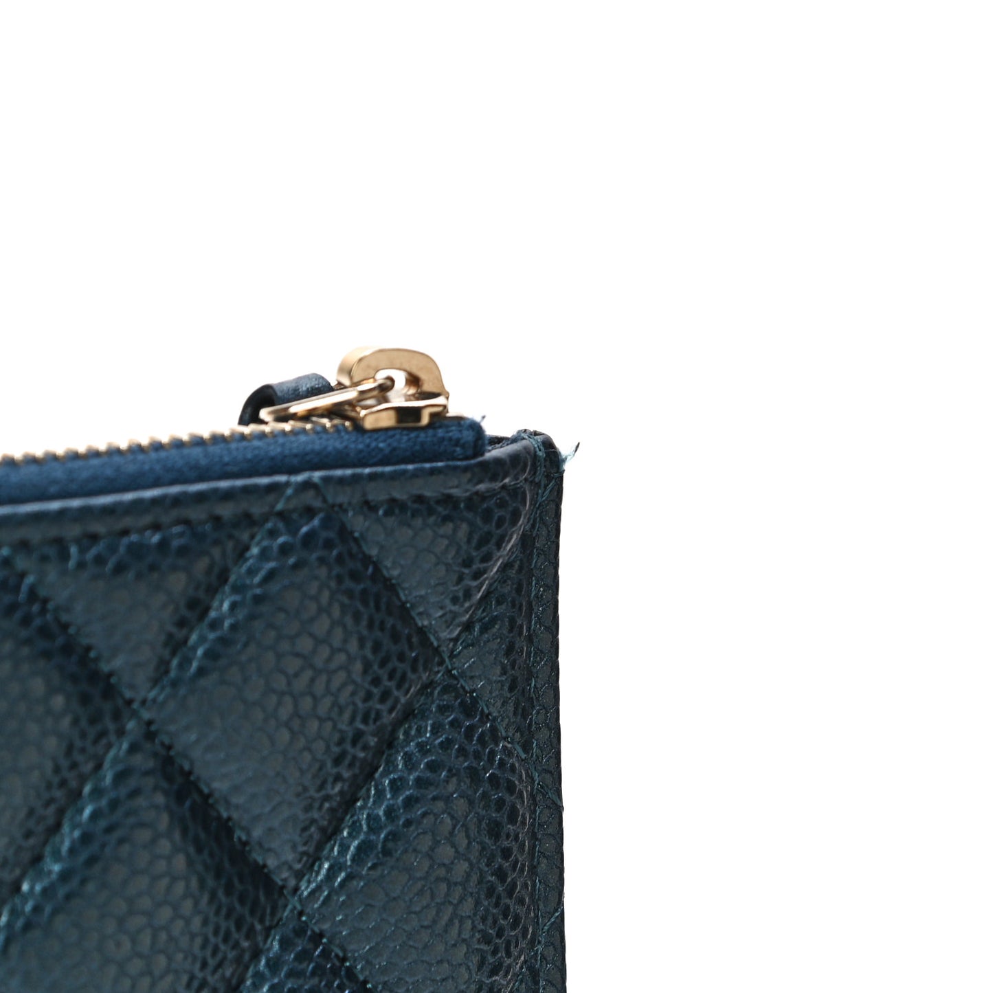 Iridescent Caviar Quilted Classic Zip Pouch Navy