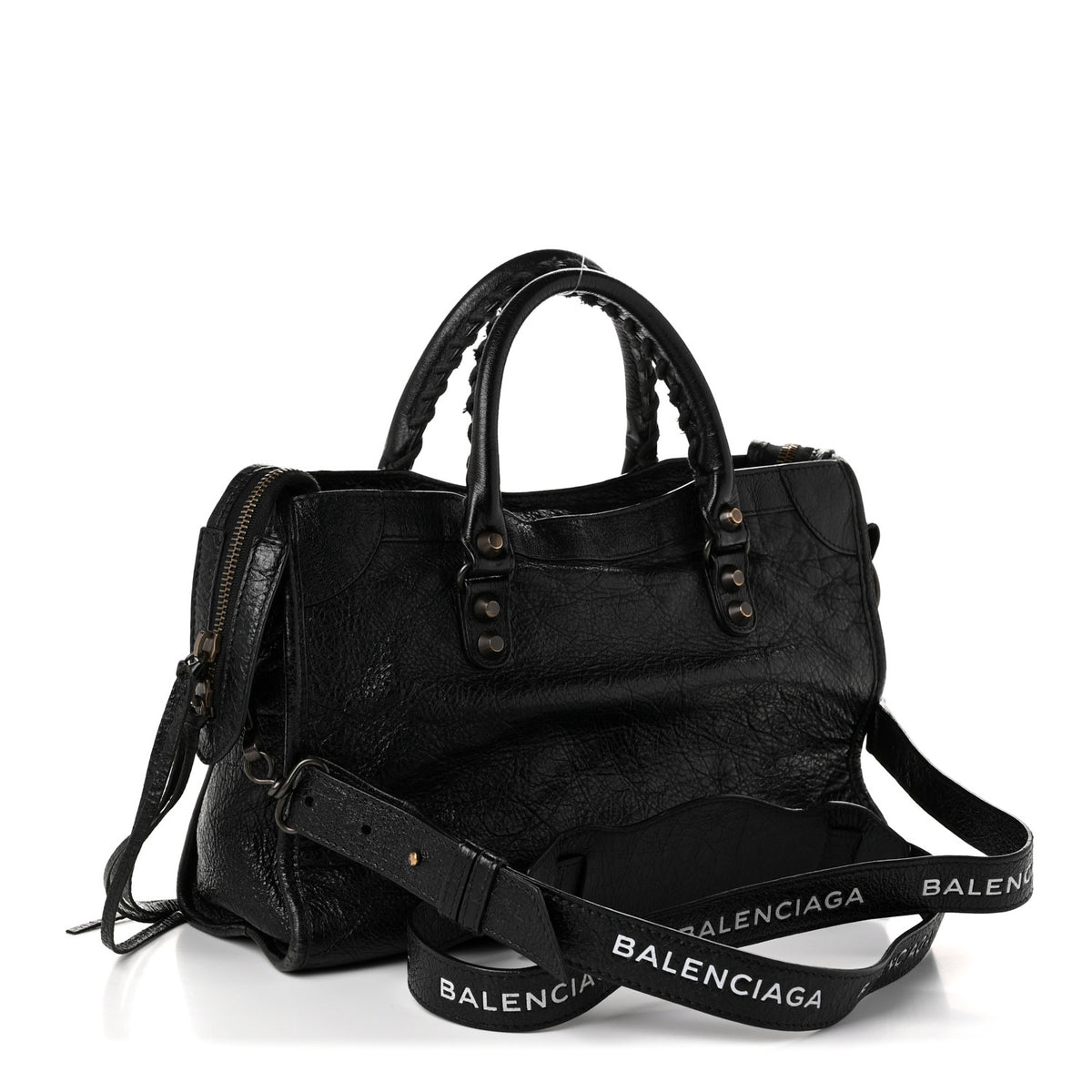 Balenciaga Agneau Classic Hardware S City Logo Strap Black White 2 of 9