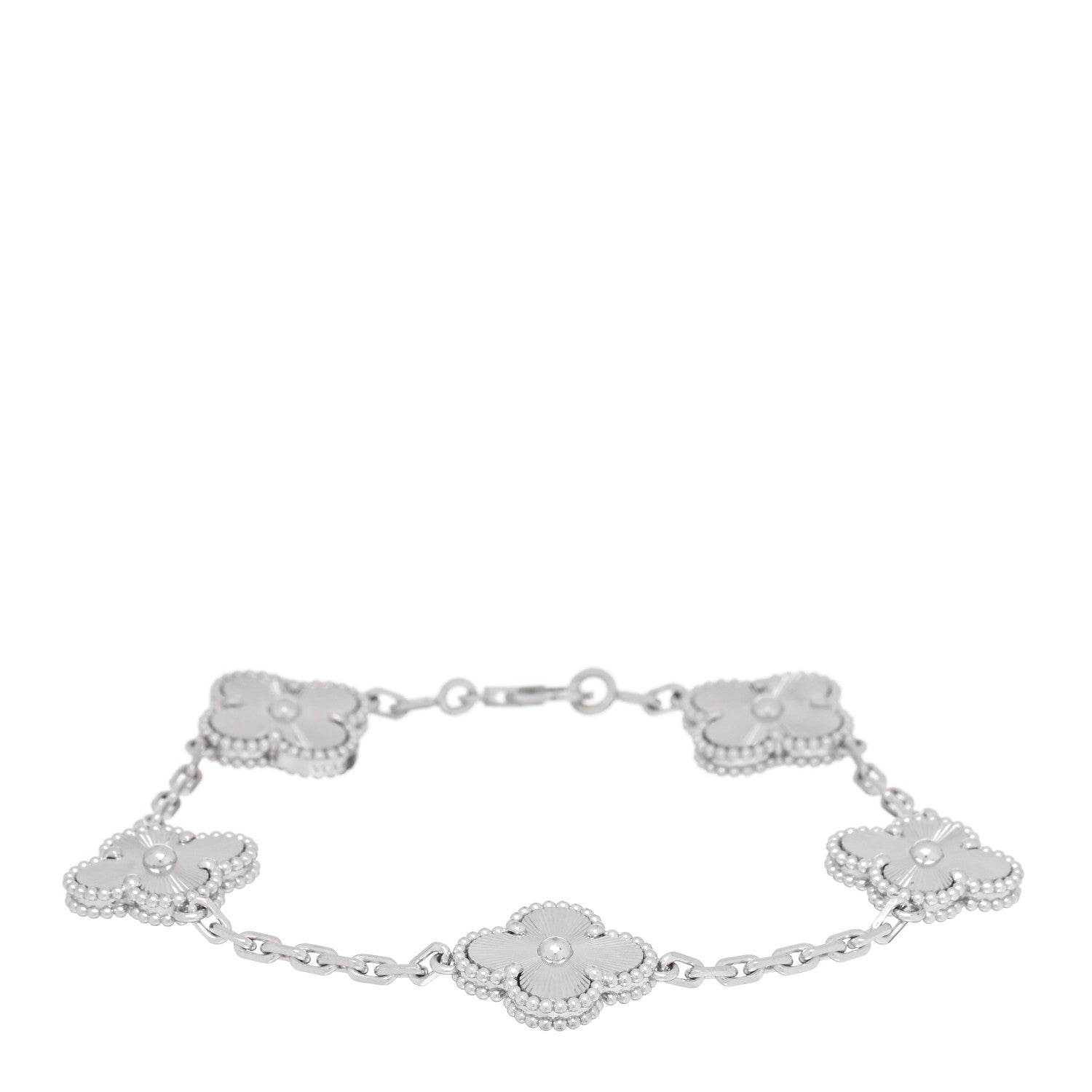 Van Cleef & Arpels 18K White Gold 5 Motifs Guilloche Vintage Alhambra Bracelet 1 of 3