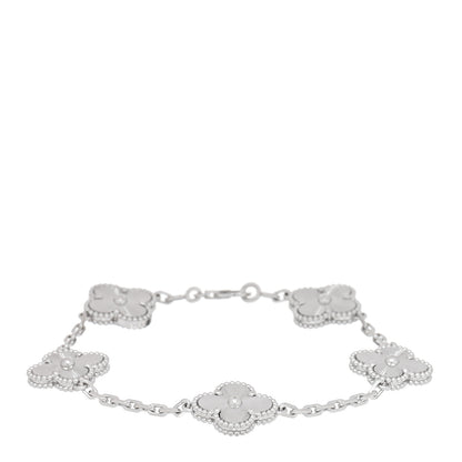 Van Cleef & Arpels 18K White Gold 5 Motifs Guilloche Vintage Alhambra Bracelet 1 of 3