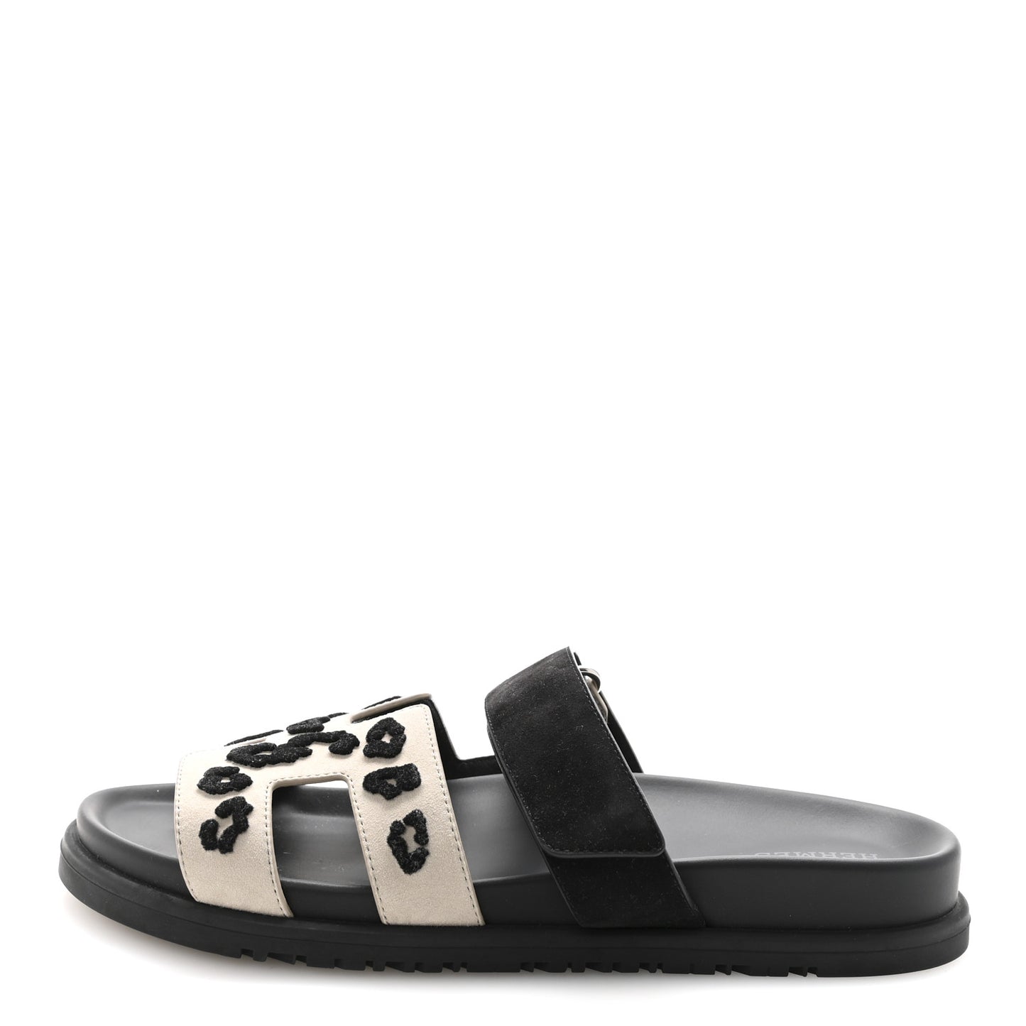 Suede Goatskin Womens Tufted Leopard Chypre Sandals  38 Beige Esquisse Black