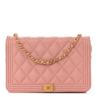 Chanel Caviar Quilted Boy Wallet On Chain WOC Pink 1 of 13