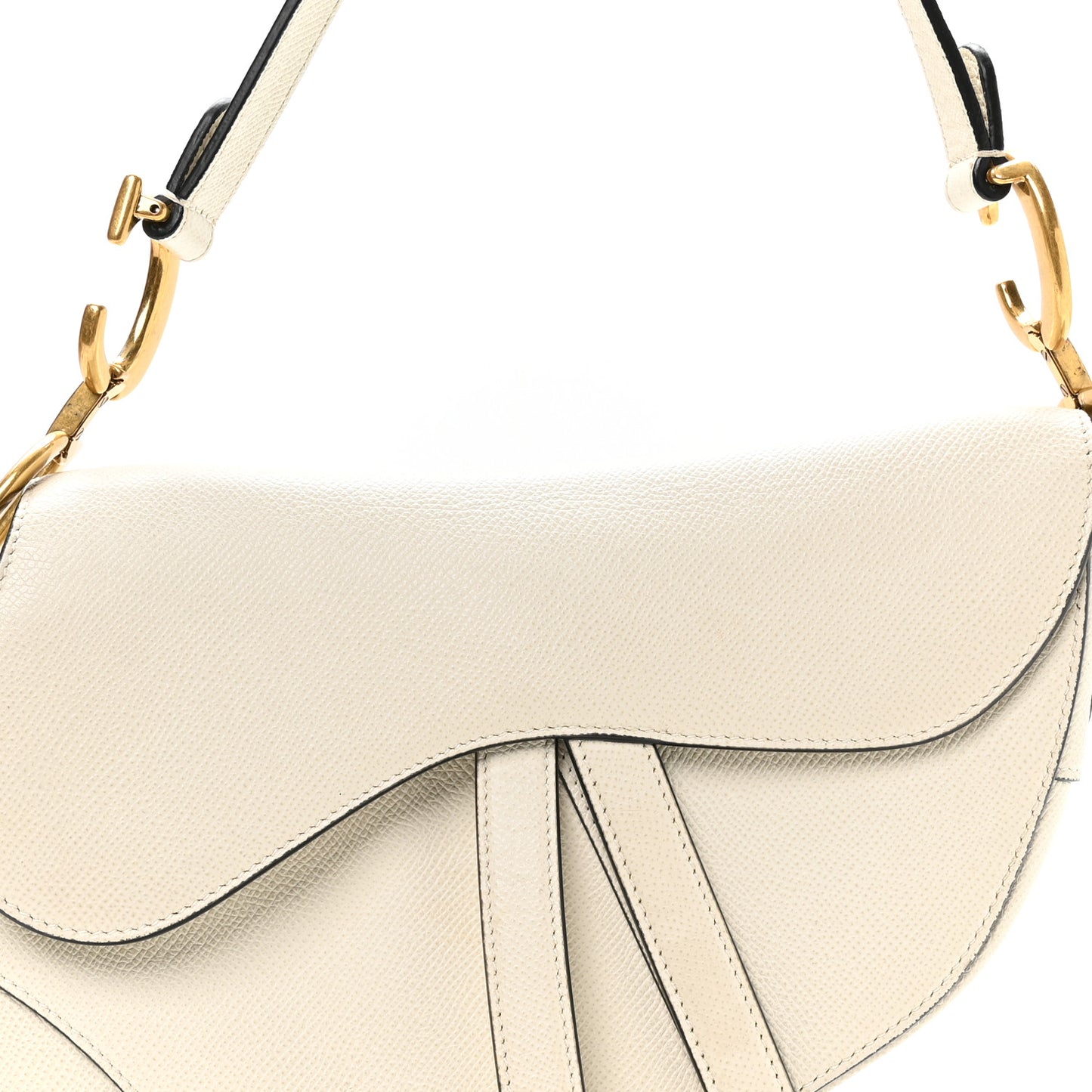 Grained Calfskin Saddle Bag White
