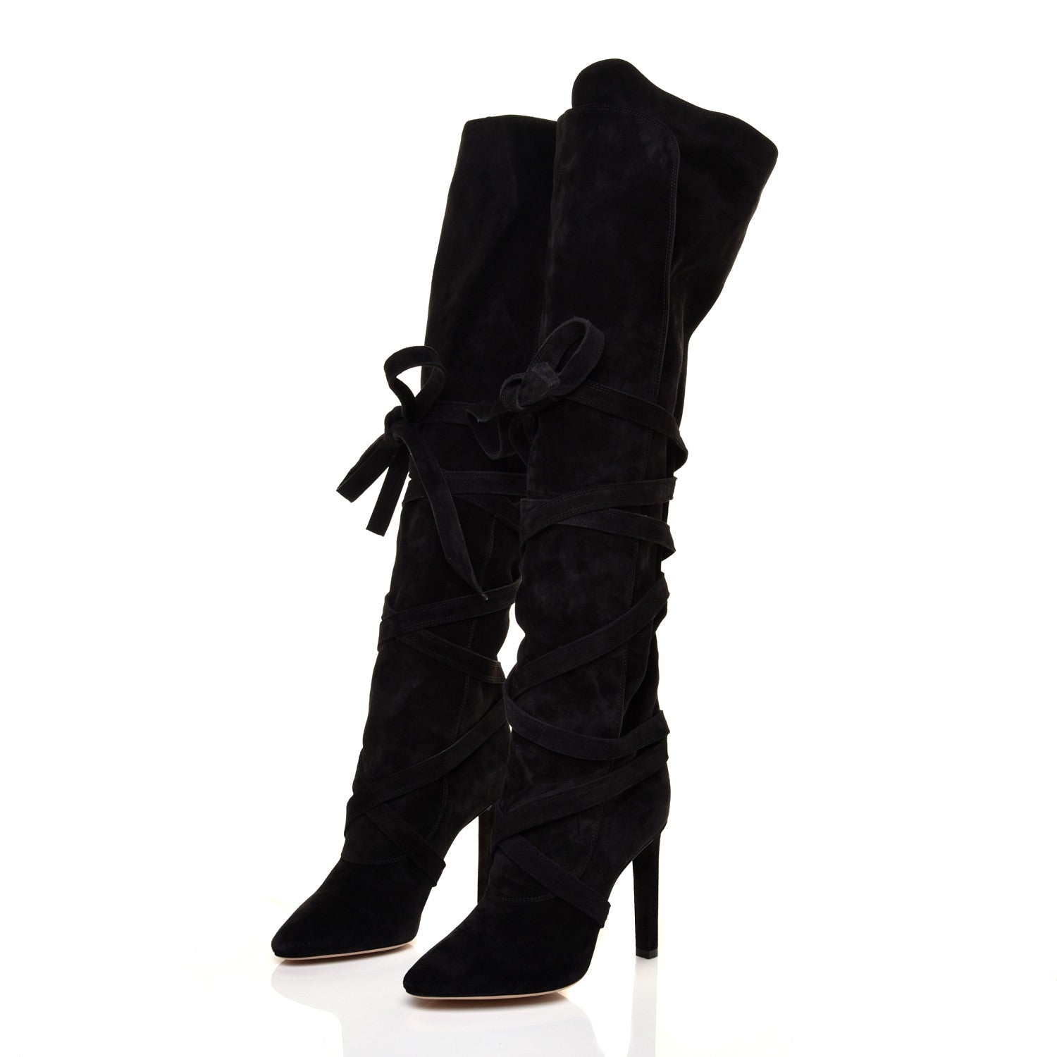 Saint Laurent Suede Meurice Wraparound Over The Knee Boots 39 Black 3 of 7