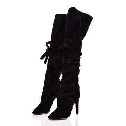 Saint Laurent Suede Meurice Wraparound Over The Knee Boots 39 Black 3 of 7