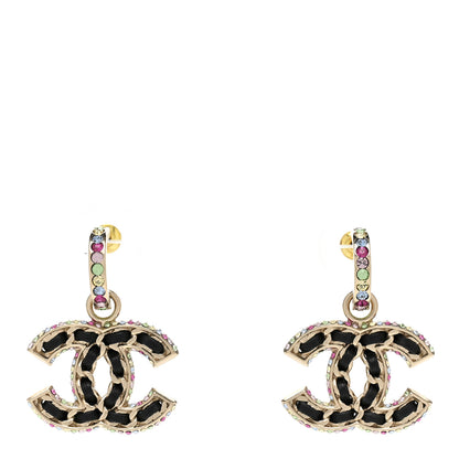 Chanel Lambskin Crystal CC Drop Earrings Gold Black Multicolor 1 of 5