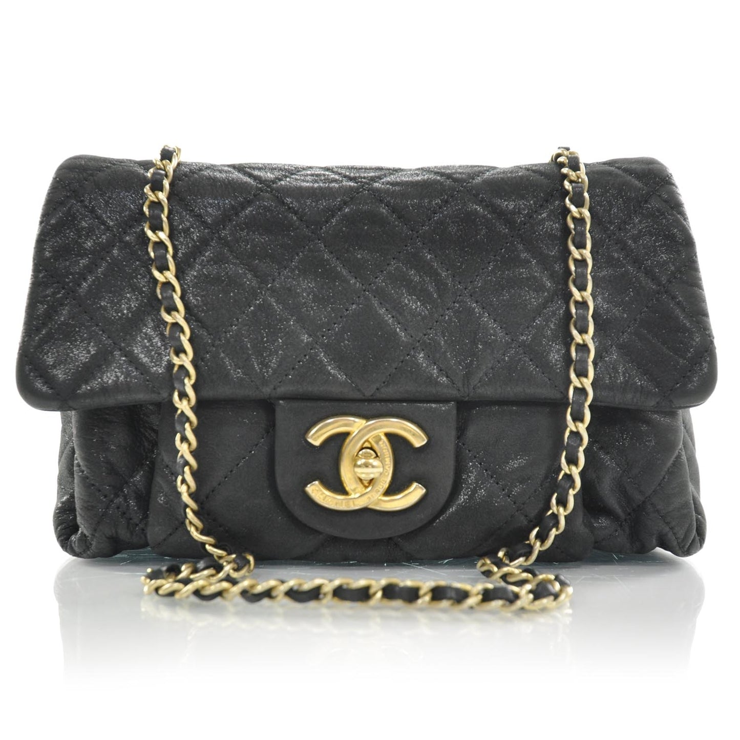 Iridescent Calfskin Chic Quilt Flap Black