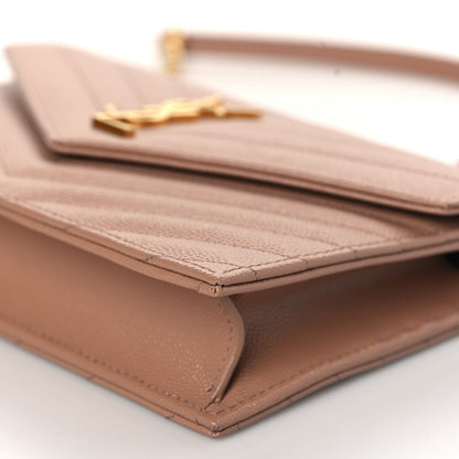 Saint Laurent Grain De Poudre Matelasse Chevron Cassandre Envelope Chain Wallet Vintage Peach 8 of 9