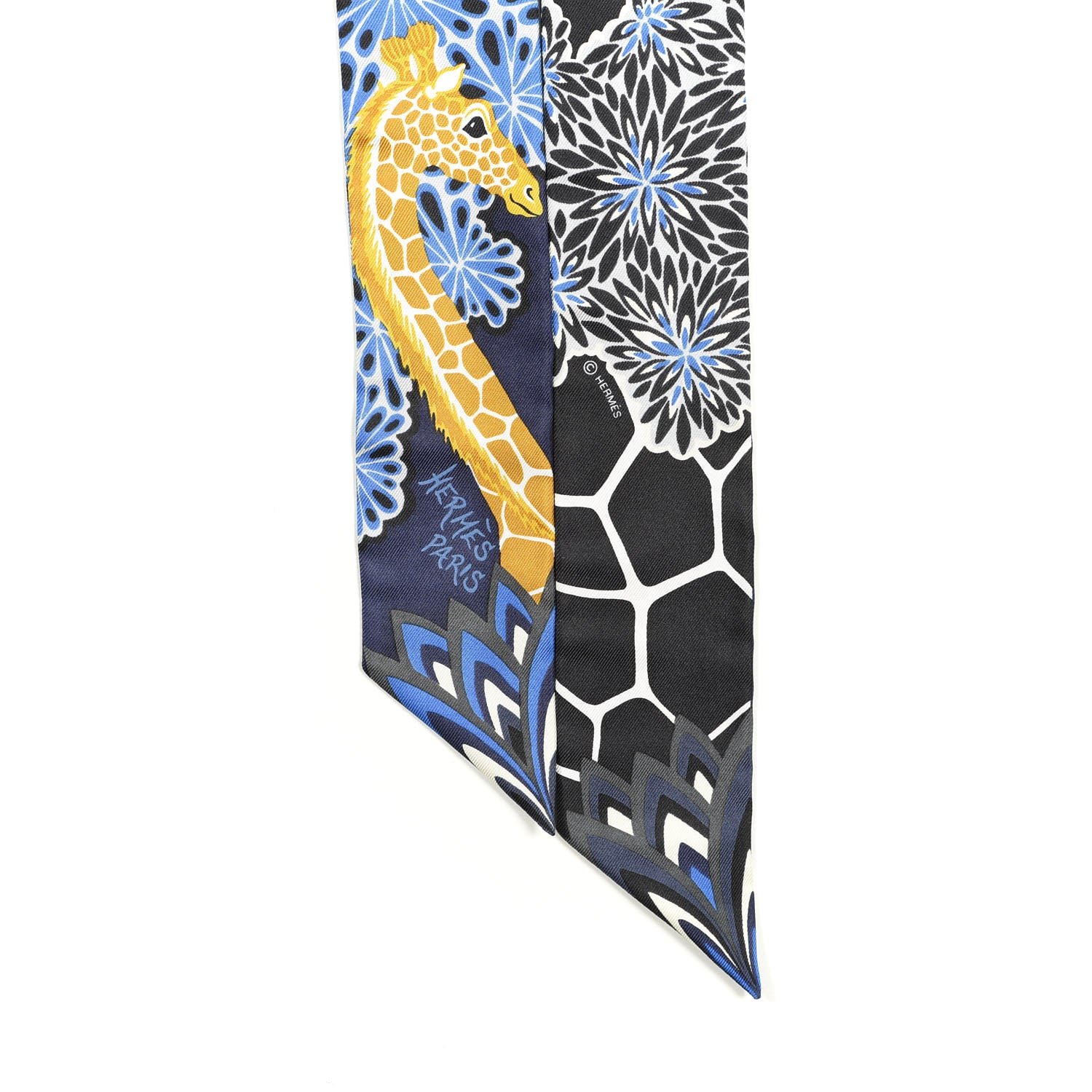 Hermes Silk The Three Graces Twilly Bleu Nuit Gold Black 4 of 4
