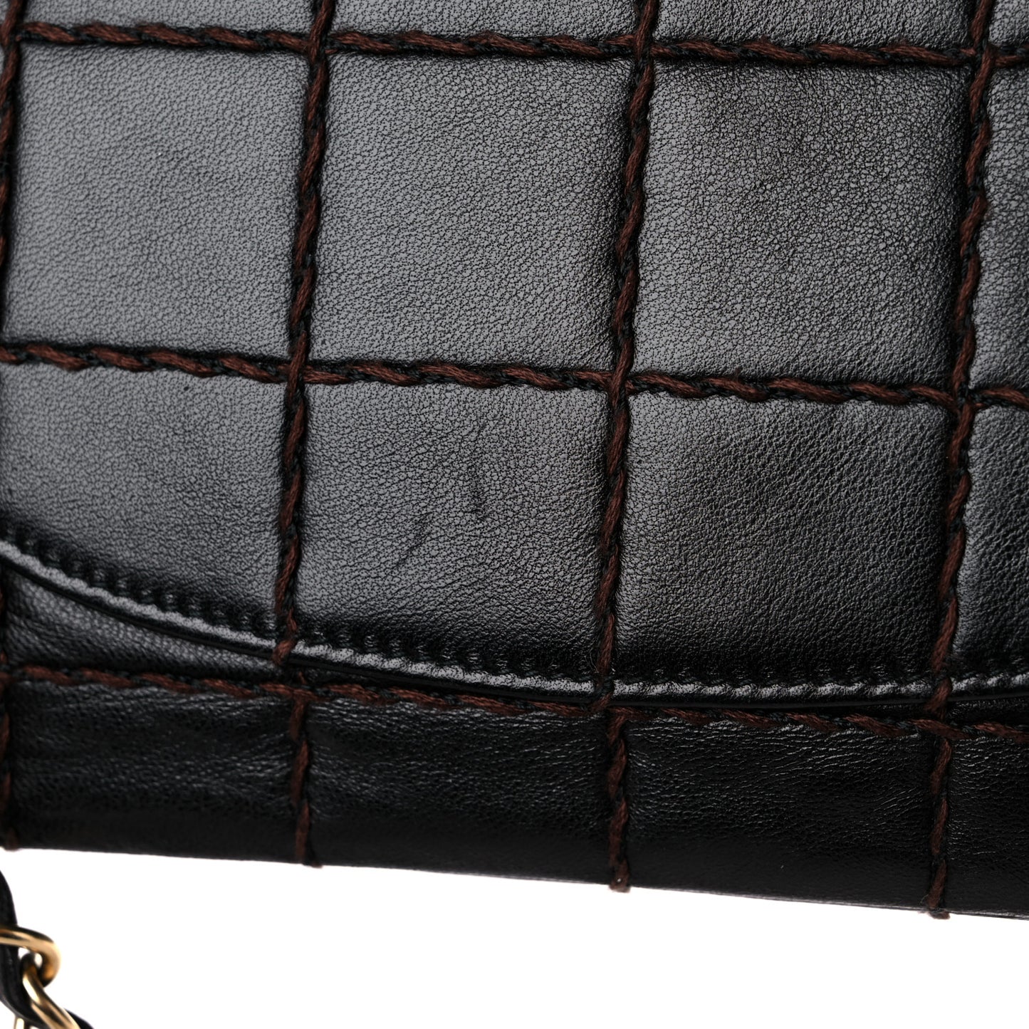 Lambskin Stitched Chocolate Bar Single Flap Brown