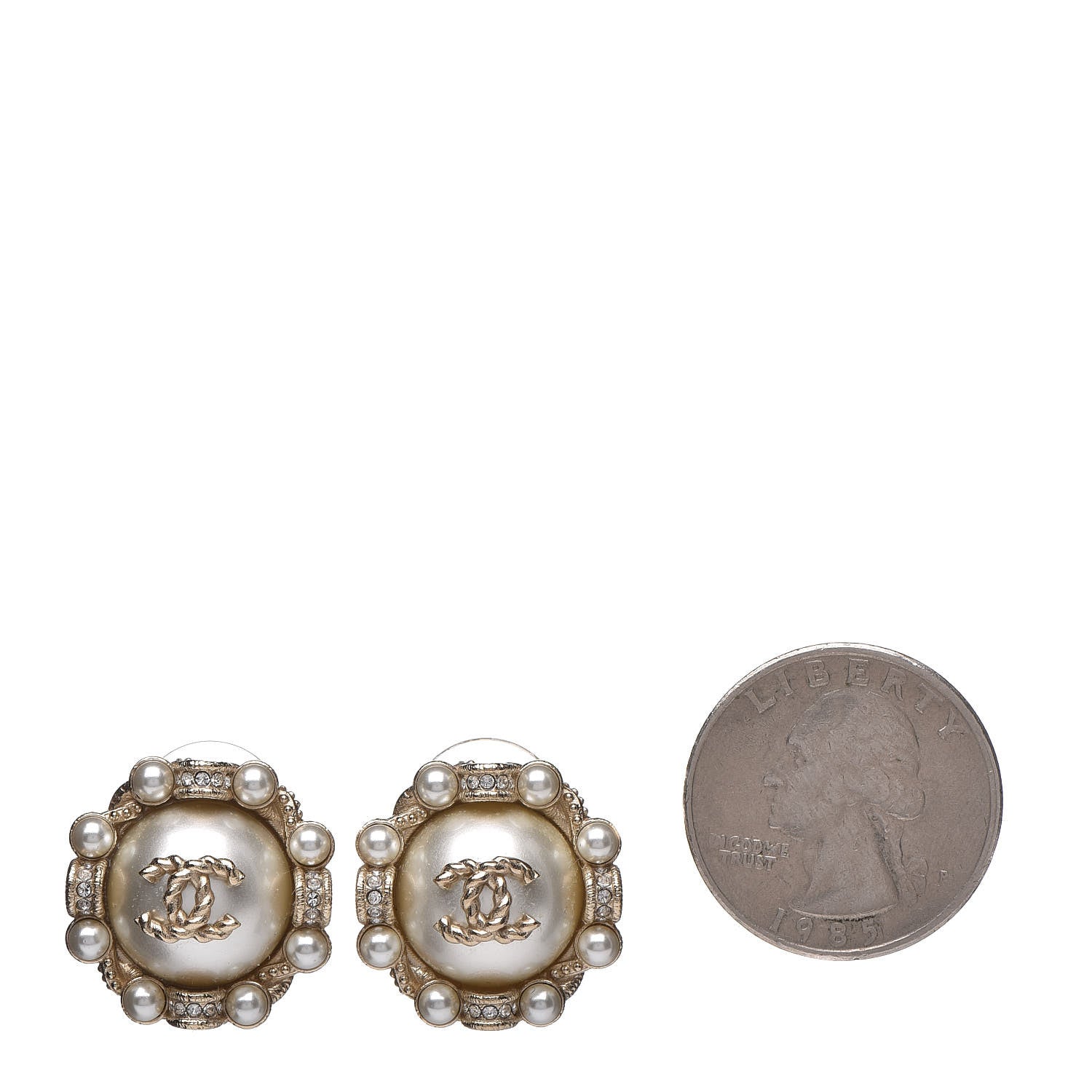 Chanel Pearl Crystal CC Earrings Gold 2 of 4