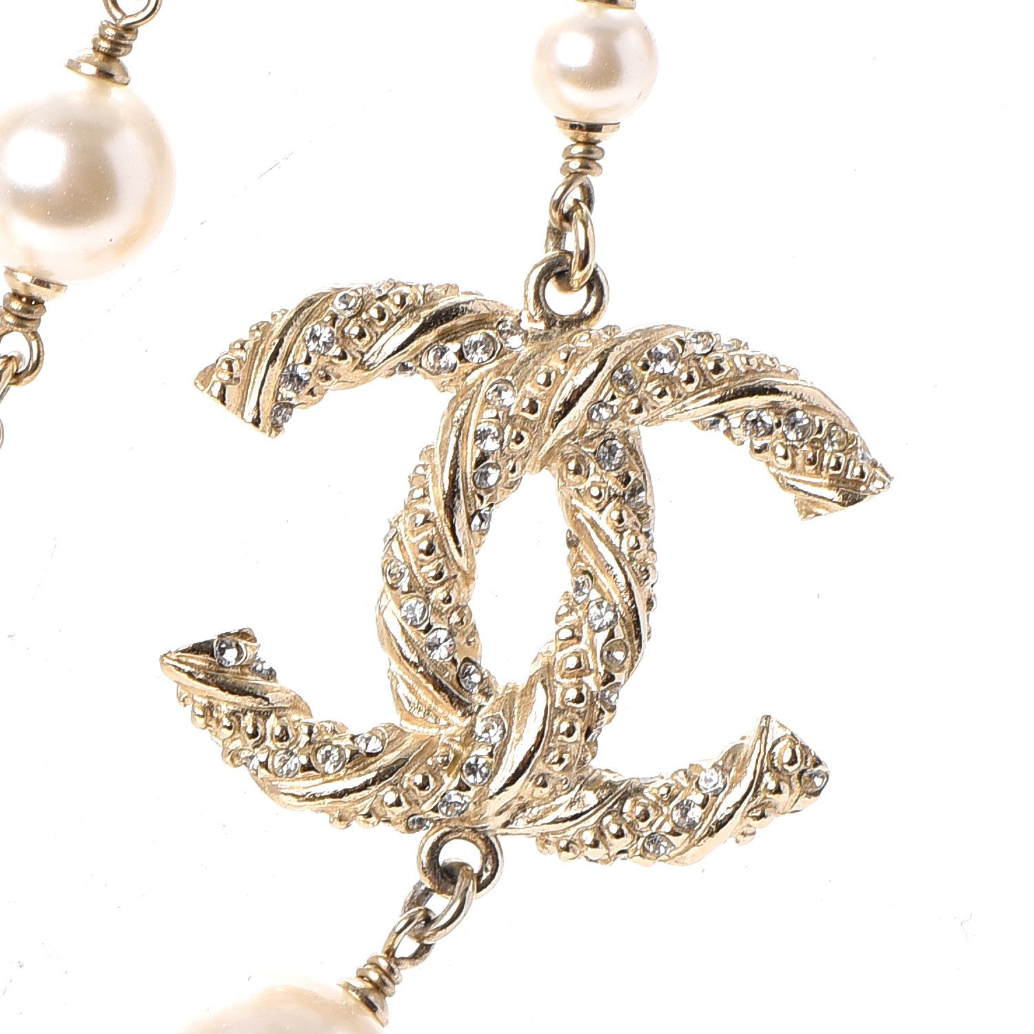 Chanel Graduated Pearl Crystal Twisted CC Long Necklace Gold 4 of 6