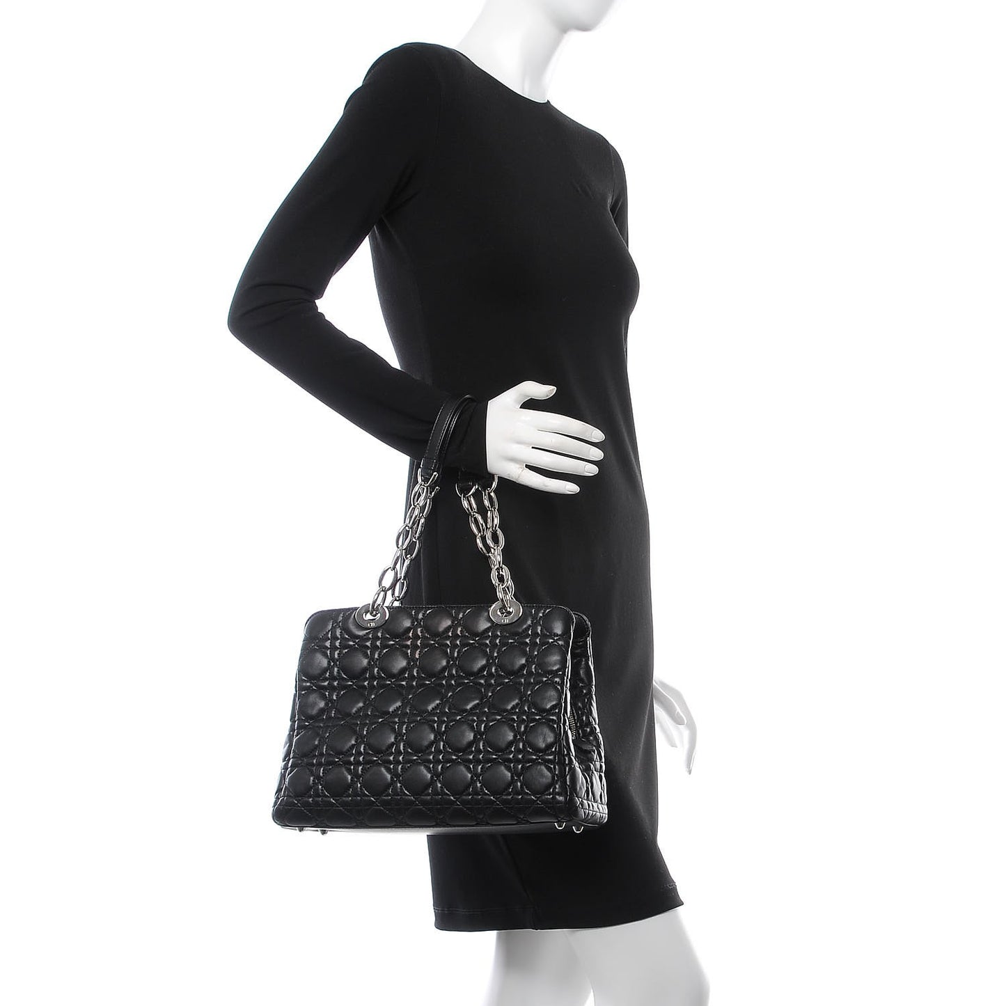 Lambskin Cannage Small Dior Soft Zipped Shopping Tote Black