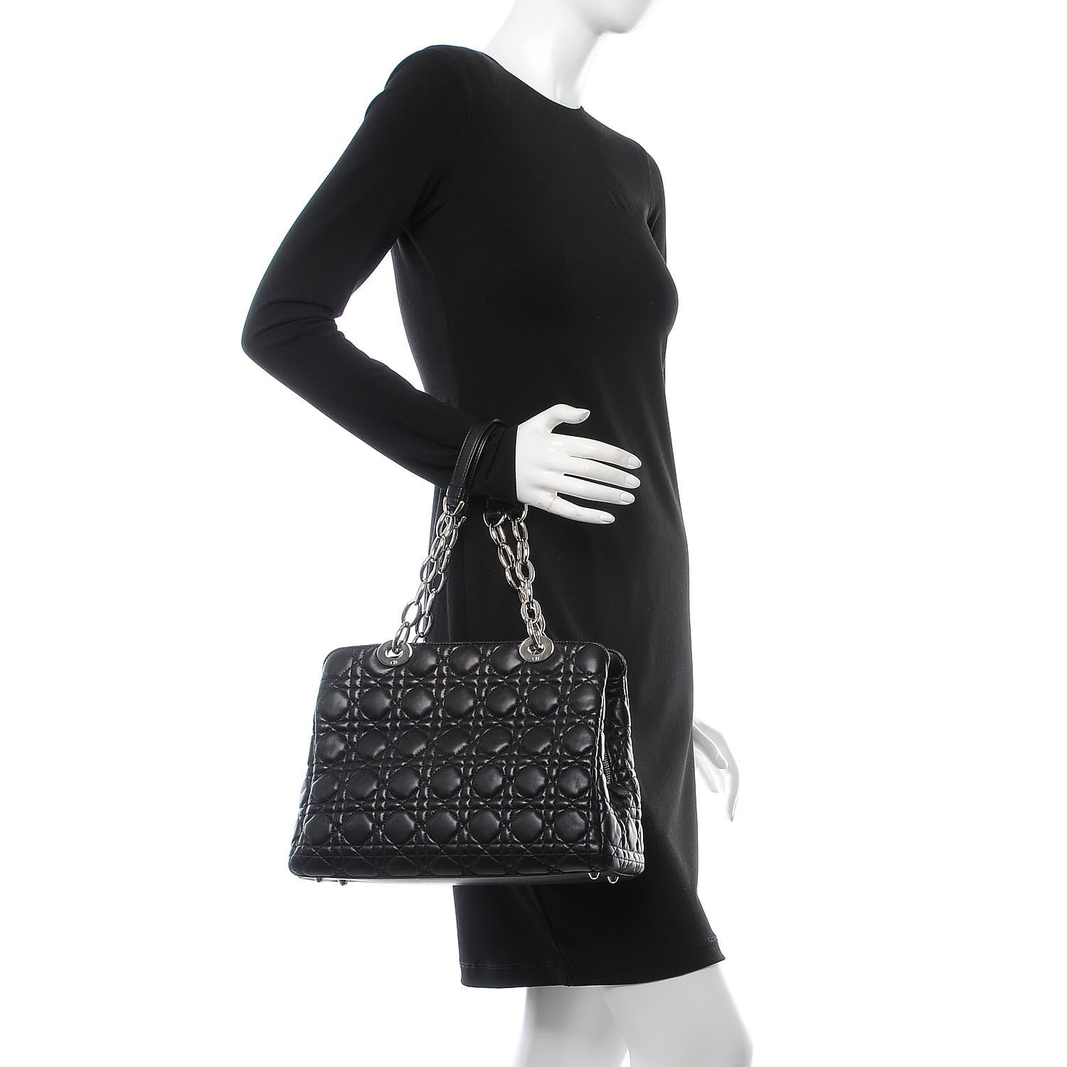 Christian Dior Lambskin Cannage Small Dior Soft Zipped Shopping Tote Black 2 of 7