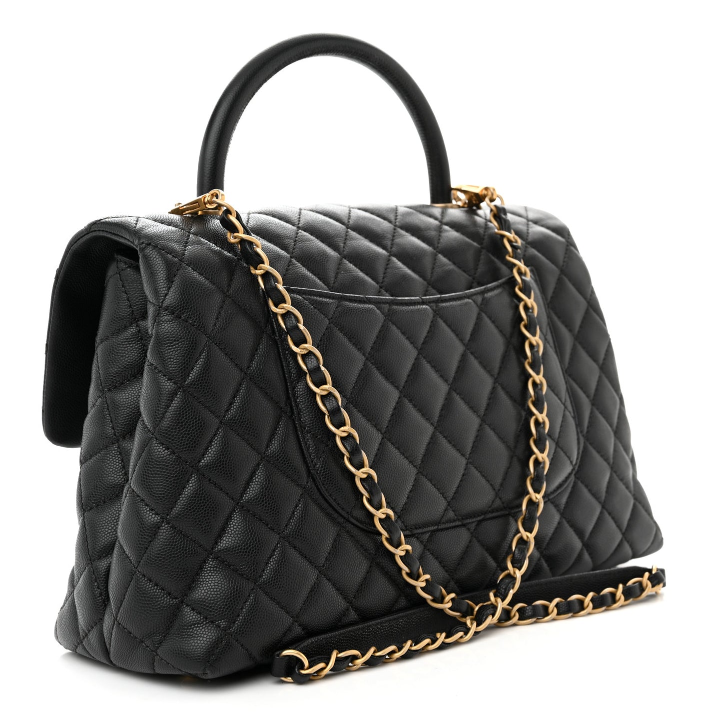 Caviar Quilted Medium Coco Handle Flap Black