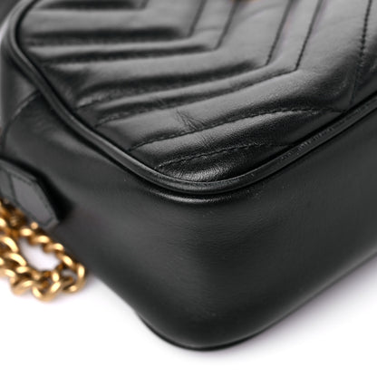 Gucci Calfskin Matelasse Small GG Marmont Chain Shoulder Bag Black 14 of 21
